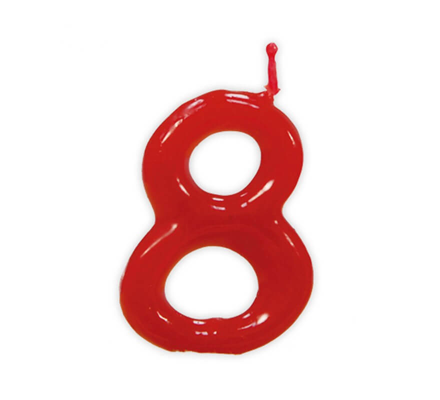 Vela roja con el número 8 para cumpleaños