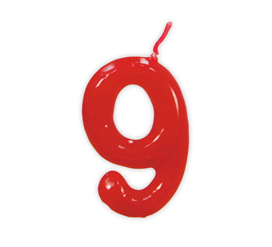 Vela roja con el número 9 para cumpleaños