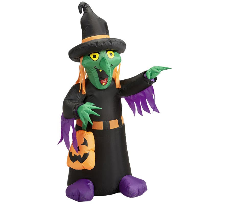 Bruja Auto Hinchable de Halloween con Iluminación de 122 cm