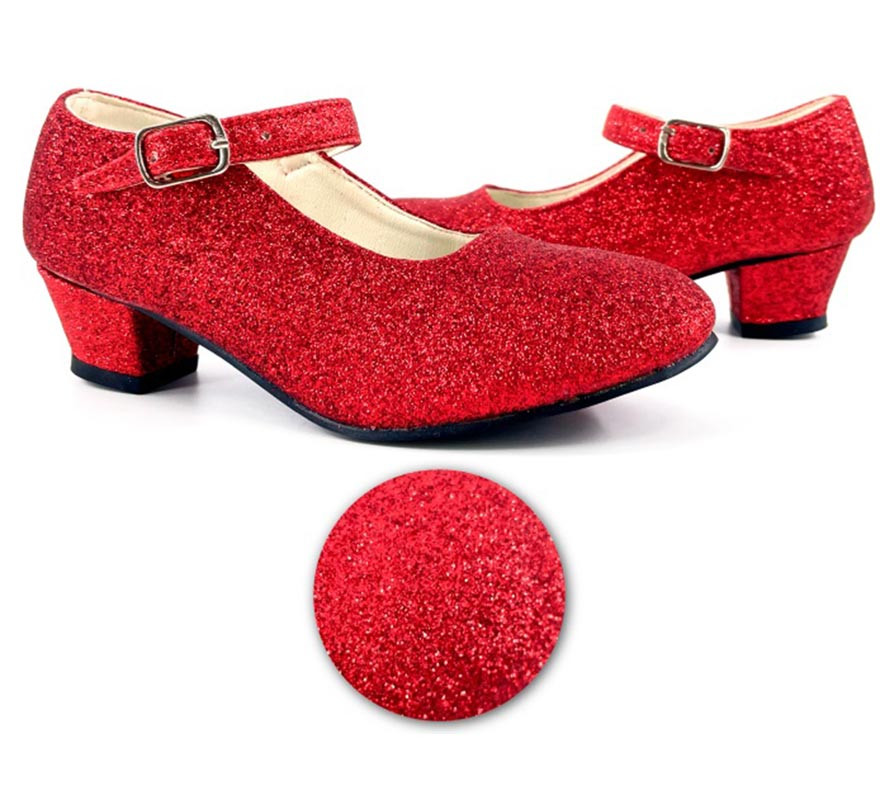 Zapato Sevillana con tacón Rojo Purpurina en números del 22 41