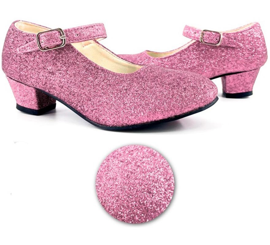 Sevillana shoe with Pink Glitter heel in numbers from 22 to 41